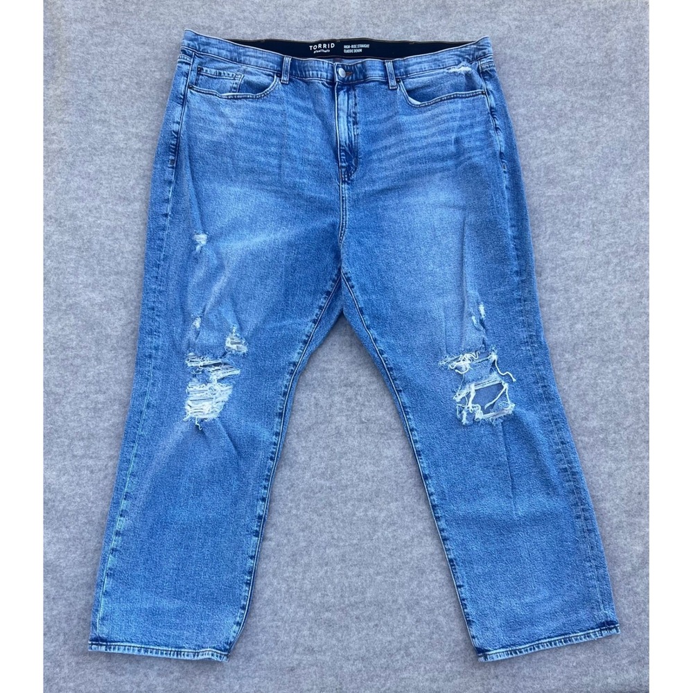 Torrid High-Rise Straight Classic Denim Women Distressed Jeans 24R Medium Blue